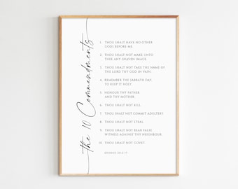 The 10 Commandments, Bible Verse Wall Art, Printable Scripture, Bible Quote Poster, Christian Gift, Maximum size 24x36