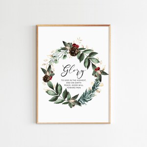 Lucas 2:14, Gloria a Dios en las alturas, Imprimible de Navidad, Regalo de decoración, Arte de pared navideño, Tamaño máximo 20x30