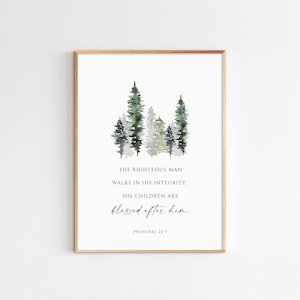 Proverbs 20:7 Father&#39;s Day Bible Verse Printable Wall Art Christian Wall Decor Watercolor Greenery