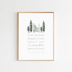 Jesaja 9:6, Geweldige Raadgever, Vredevorst, Bijbel vers kunst aan de muur, Kerstprint, Kerst Home Decor, 20X30