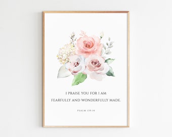 Fearfully And Wonderfully Made, Psalm 139:14, Nursery Scripture Wall Art, Nursery Decor, Christian Gift