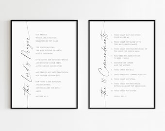 The Lord's Prayer The 10 Commandments Wall Art Set of 2 Scripture Christian Home Decor