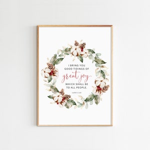 Lucas 2:10 Decoración navideña Holiday Wall Art Christmas Wrea Printable Wall Art Tarjetas de Navidad Descargar