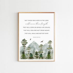 Strength ISAIAH 40:31 Printable Watercolor Mountains Scripture Poster Bible Verse Wall Art Christian Home Decor