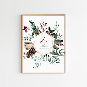 Vreugde aan de wereld De Heer is gekomen, kerstversiering vakantie wall art kerstkrans afdrukbare kunst aan de muur kerstkaarten downloaden
