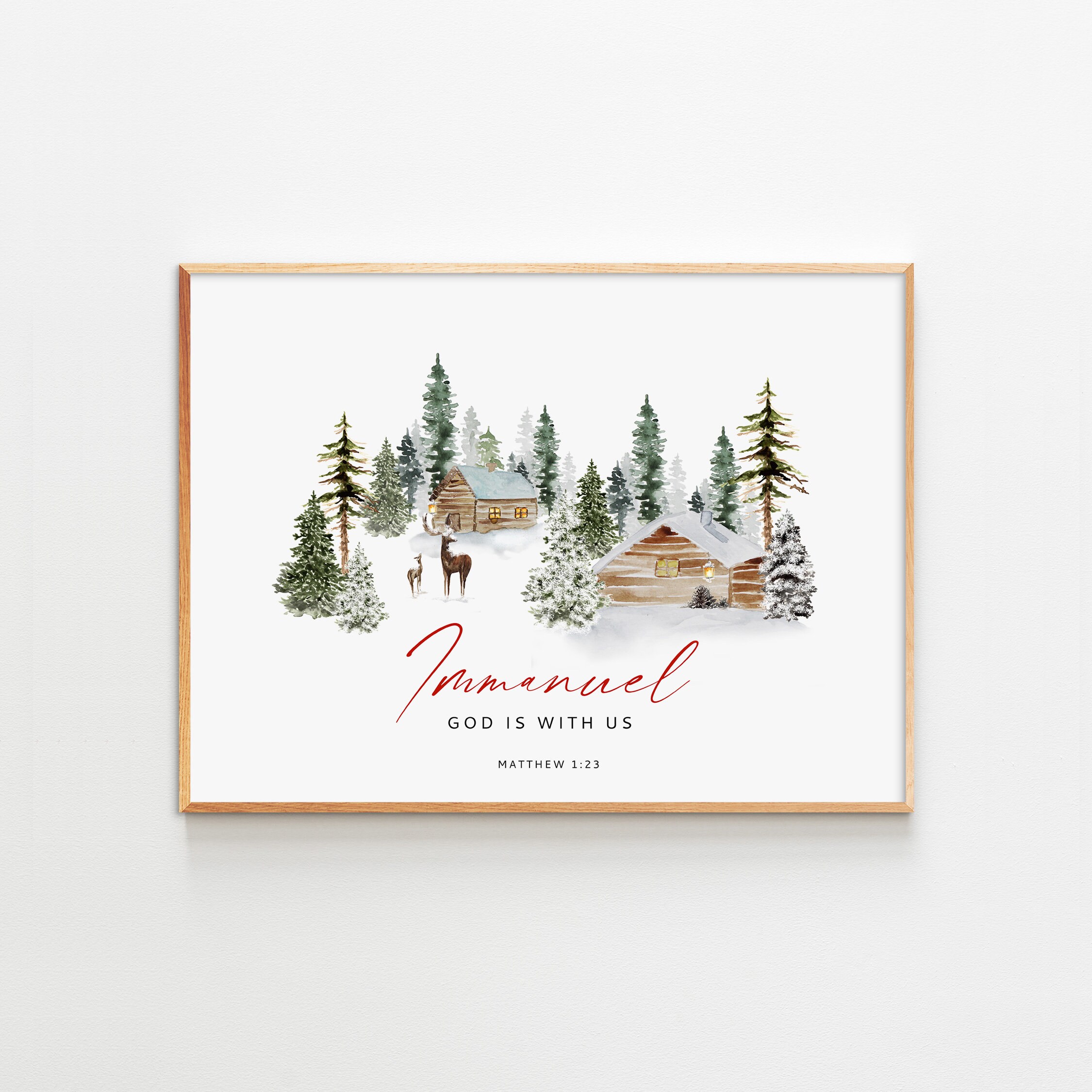 Immanuel, God is met ons, Kerstmis afdrukbare kunst aan de muur, kerstkaart, aquarel kerstafdrukken, immanuel print