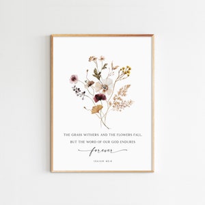 Isaiah 40:8 Bible Verse Wall Art Printable Scripture Christian Wall Decor Downloadable Wild Flower Print