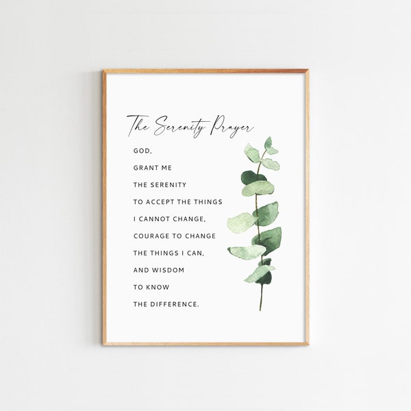 The Serenity Prayer, Printable Scripture, Christian Quote Art, Botanical Wall Art, Watercolor Greenery Print