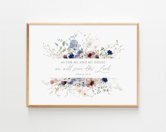 Joshua 24:15 Floral Bible Verse Print, Scripture Wall Art (Digital Download)