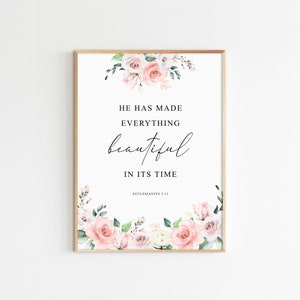 Ecclesiastes 3:11 Bible Verse Printable Wall Art Watercolor Pink Floral  Scripture Print