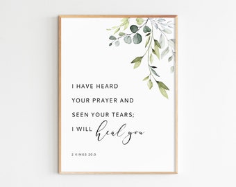 2 Kings 20:5 Bible Verse Prints Healing Scripture Watercolor Greenery