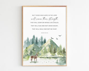 Strength ISAIAH 40:31 Printable Watercolor Mountains Scripture | Etsy