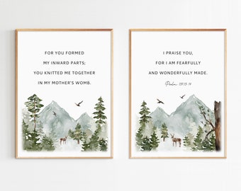 Psalm 139:13-14 Woodland Prints, Christian Nursery Decor (Digital Download)