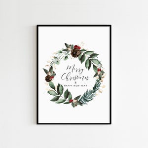 Merry Christmas Printable Wall Art Christmas Home decor Merry Christmas & Happy New Year Christmas Prints Holiday Print Christmas Cards