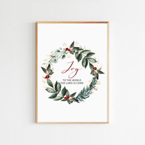 Vreugde aan de wereld de Heer is gekomen kerstversiering kerstversiering kerstkrans printbare Muur Kunst kerstkaarten downloaden