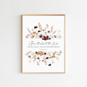Psalm 107:1 Dank an den Herrn Danksagung Druckbare Schrift BibelVers Wandkunst Christliche Botanische Herbst Dekor