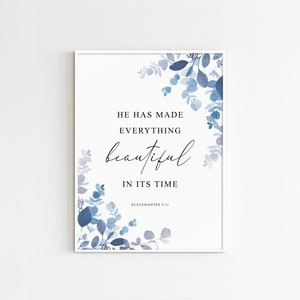 Ecclesiastes 3:11, Bible Verse Wall Art, Blue Watercolor Print, Christian Gift, Maximum Size 20X30