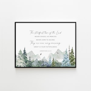 Lamentations 3:22-23, Bible Verse Wall Art, Printable Scripture, Christian Home Decor, Landscape Print, Maximum Size 18X24