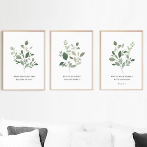 Micah 6:8, Act Justly Love Mercy Walk Humbly, Printable Set of 3, Bible Verse Wall Art, Scripture Set, Maximum Size 20x30