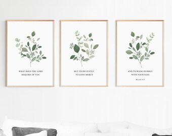 Micah 6:8 Bible Verse Print Set, Botanical Scripture Wall Art (Digital Download)