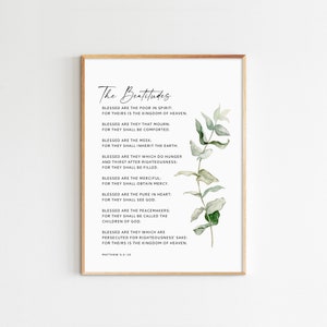 Les Béatitudes, Matthieu 5:3-10, art mural verset de la Bible, écritures chrétiennes, imprimable pour maison chrétienne, taille maximale 20 x 30