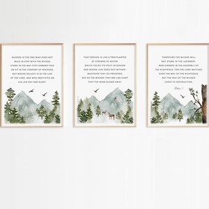 Psalm 1 Watercolor Mountain Print Set: Christian Scripture Art (Digital Download)