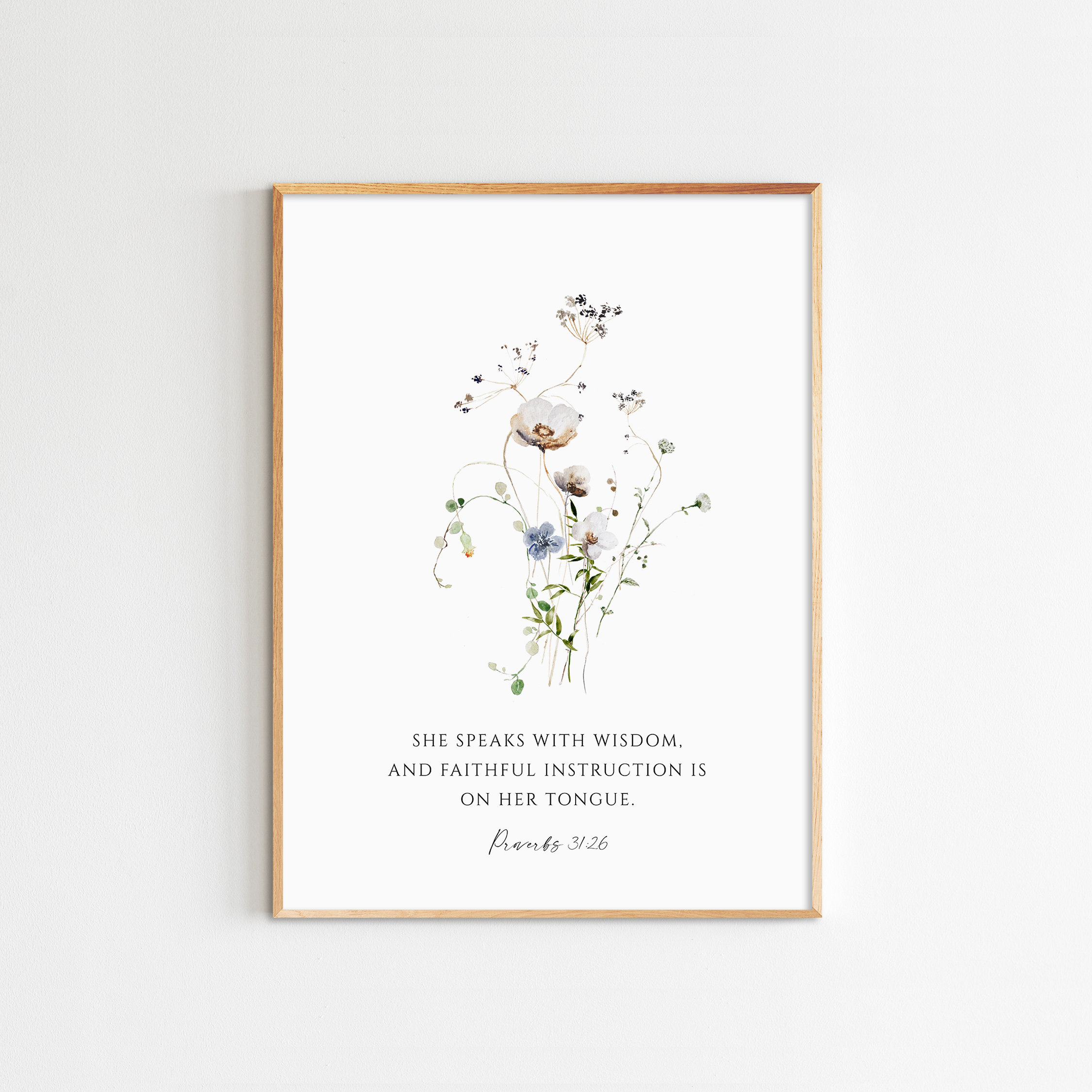 Provérbios 31:26 Verso da Bíblia Arte de parede para impressão Escritura Presente do Dia das Mães Verso floral da Bíblia Download