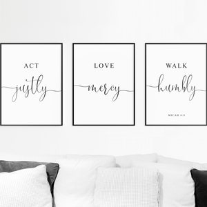 Micah 6:8, Act Justly Love Mercy Walk Humbly, Printable Set of 3, Bible Verse Wall Art, Christian Wall Decor, Maximum Size 24x36