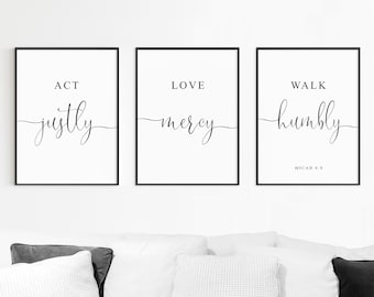Micah 6:8 Bible Verse Print Set, Christian Wall Art (Digital Download)