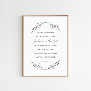 Psaume 27:13-14 Art mural verset biblique Écriture imprimable Décoration d&#39;intérieur chrétienne Art mural botanique Impression minimaliste