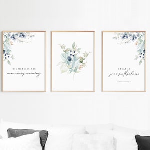 Lamentations 3:23 His Mercies Are New Every Morning, Bible Verse Wall Art, Set of 3 Scripture, Maximum Size 16x20