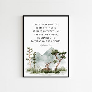Habakkuk 3:19, Bible Verse Wall Art, Bible Verse Print, Printable Scripture, Scripture Wall Art, Christian Home Decor, 20x30