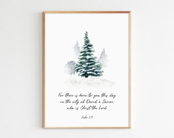 Luke 2:11, Christmas Bible Verse Art, Holiday Home decor, Christmas Printable Wall art, Christmas Tree print