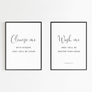 Psalm 51:7, Bible Verse Wall Art, Laundry Room Sign, Bathroom Wall Decor, Printable Scripture, 2 ...