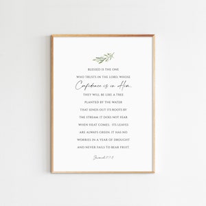 Jeremiah 17:7-8, Blessed is the One Who Trusts, Bible Verse Wall Art, Printable Scripture, Minimalist Print, Maximum Size 24x36