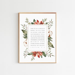 Isaiah 9:6, For Unto Us a Child Is Born, Christmas Printable Christmas Bible Verse Wall Art Christmas Decor Christmas Quote