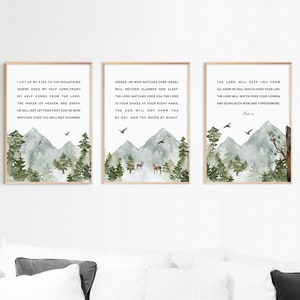 Psalm 121, Watercolor Mountains, Scripture Poster, Bible Verse Wall Art, Christian Home Decor, Set of 3 Prints, Maximum Size 16x20