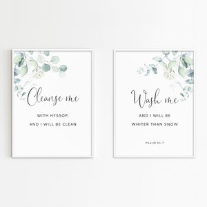 Psalm 51:7 Bible Verse Wall Art Laundry Room Sign Bathroom Wall Decor Printable Scripture 2 Set ...