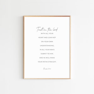 PROVERBS 3:5-6 Trust In The Lord Bible Verse Wall Art Printable Scripture Inspirational frame Office wall decor NIV