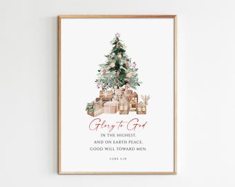 Glory to God Christmas Tree Print, Luke 2:14 Holiday Wall Art (Digital Download)