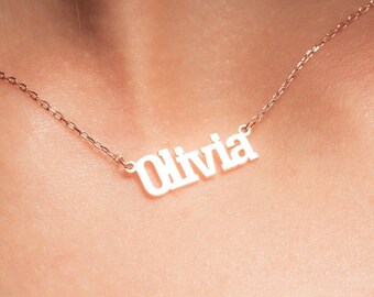 Handcrafted Sterling Silver Name Necklace: Personalized 14K Gold Accent