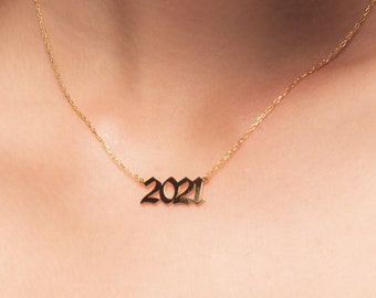 14K Solid Gold Number Necklace - Gothic Numbers Necklace - Custom Date Necklace - Personalized Gift - Year Necklace - Mothers Day Gift