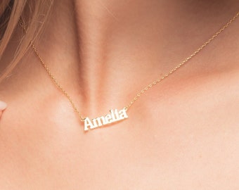 Mini Name Necklace - 14K Solid Gold Name Necklace - Personalized jewelry - Personalized Gift - Gift for her - Mothers Day Gift