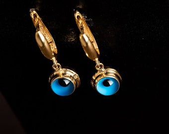 Pendientes colgantes de mal de ojo - Pendientes de aro IRIS Huggie - Pendientes de mal de ojo - Joyería de mal de ojo - Pendientes de ojo delicado - Joyería de protección