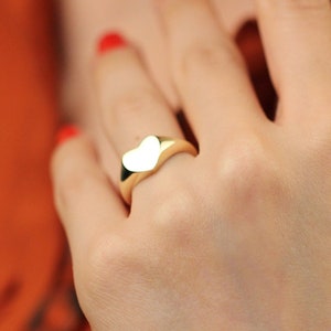 14K Solid Gold Signet Ring - Personalized Signet Ring- Dainty Silver Ring - Mothers Day Gift