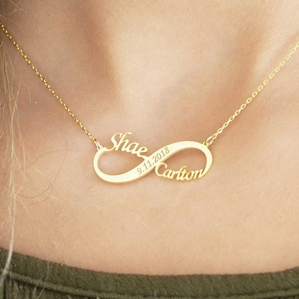 Collier Infinity personnalisé - Collier De Noms et de Dates - Nom Infinity Bijoux - Collier Nom de Couple - Bijoux Infinity - Cadeau d’Amour