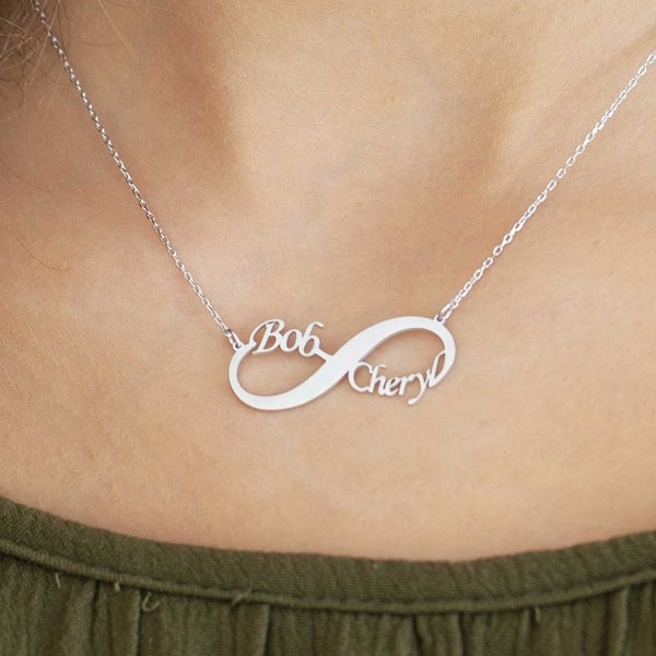 Collier Infinity personnalisé - Collier De Noms et de Dates - Nom Infinity Bijoux - Collier Nom de Couple - Bijoux Infinity - Cadeau d’Amour