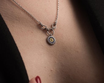 Sterling Silver Evil Eye Necklace: CZ & Enamel Pendant