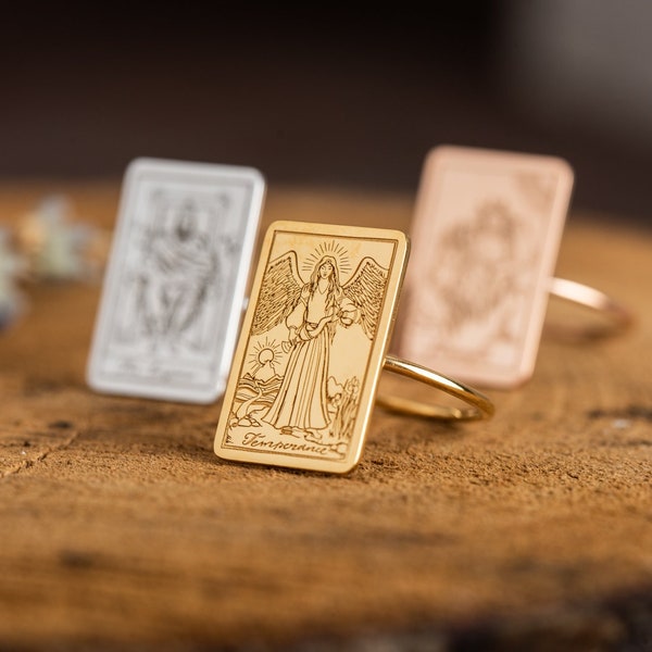 Gold Tarot Card Ring - Tarot Ring - Spiritual Jewelry - Astrology Ring - Tarot Jewelry, Tarot Gifts - Zodiac Ring - Gift For Her