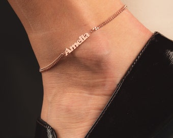 Custom Name Anklet - Personalized Name Anklet - Curb Chain Anklet - Gold Anklet - Silver Anklet - Gold Vermeil Anklet - Mothers Day Gift